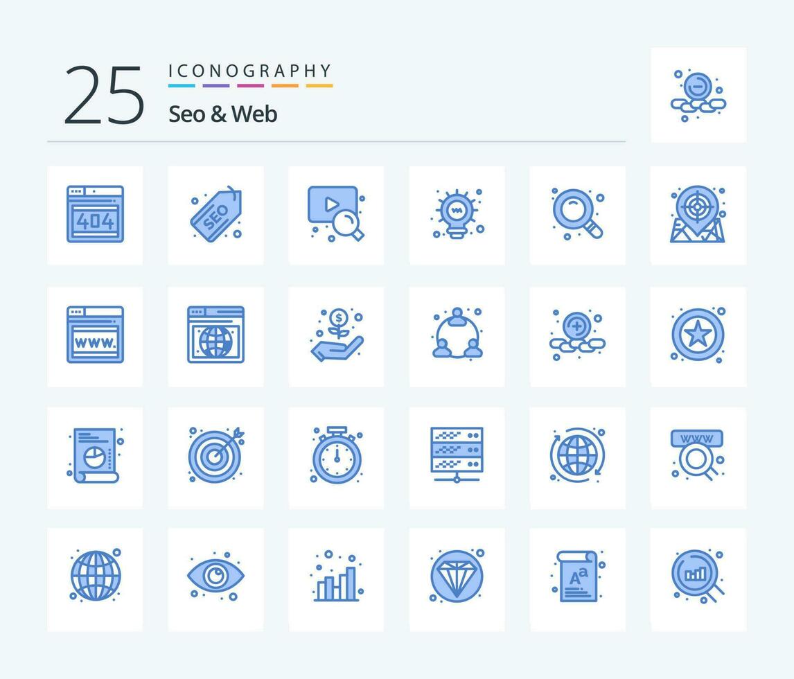 Seo  Web 25 Blue Color icon pack including map. research. web. search. light vector