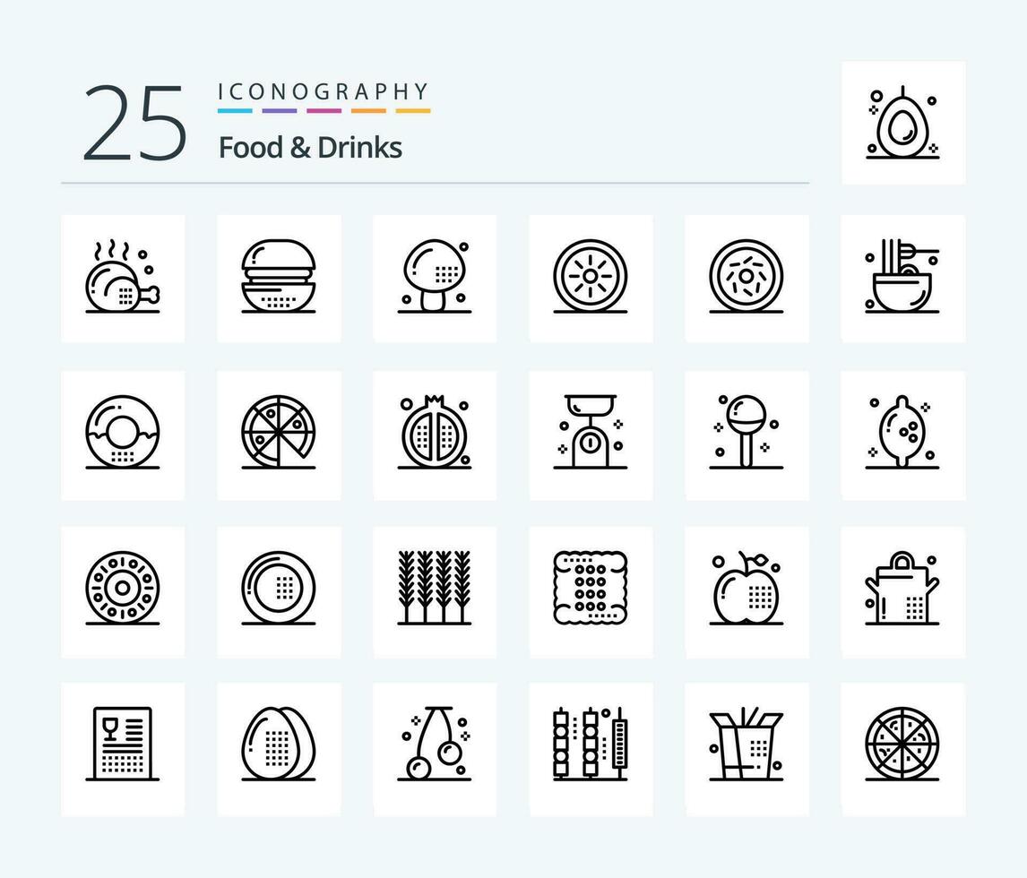 Food  Drinks 25 Line icon pack including vegetables. food. food. mushroom. food vector