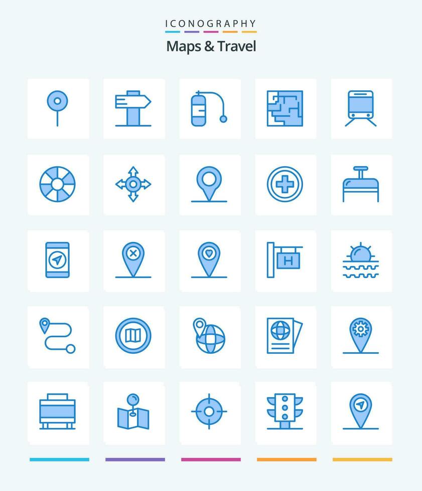 Creative Maps  Travel 25 Blue icon pack  Such As wheel. holiday. vacation. travel. regular vector