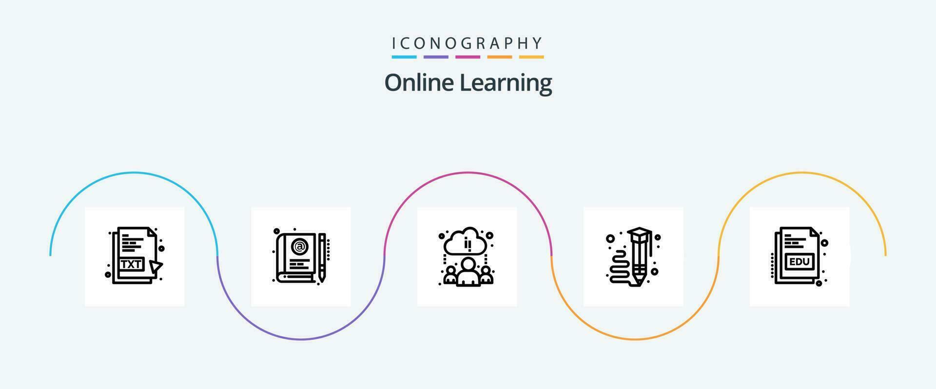Online Learning Line 5 Icon Pack Including book. pencil. learning. learning. art vector
