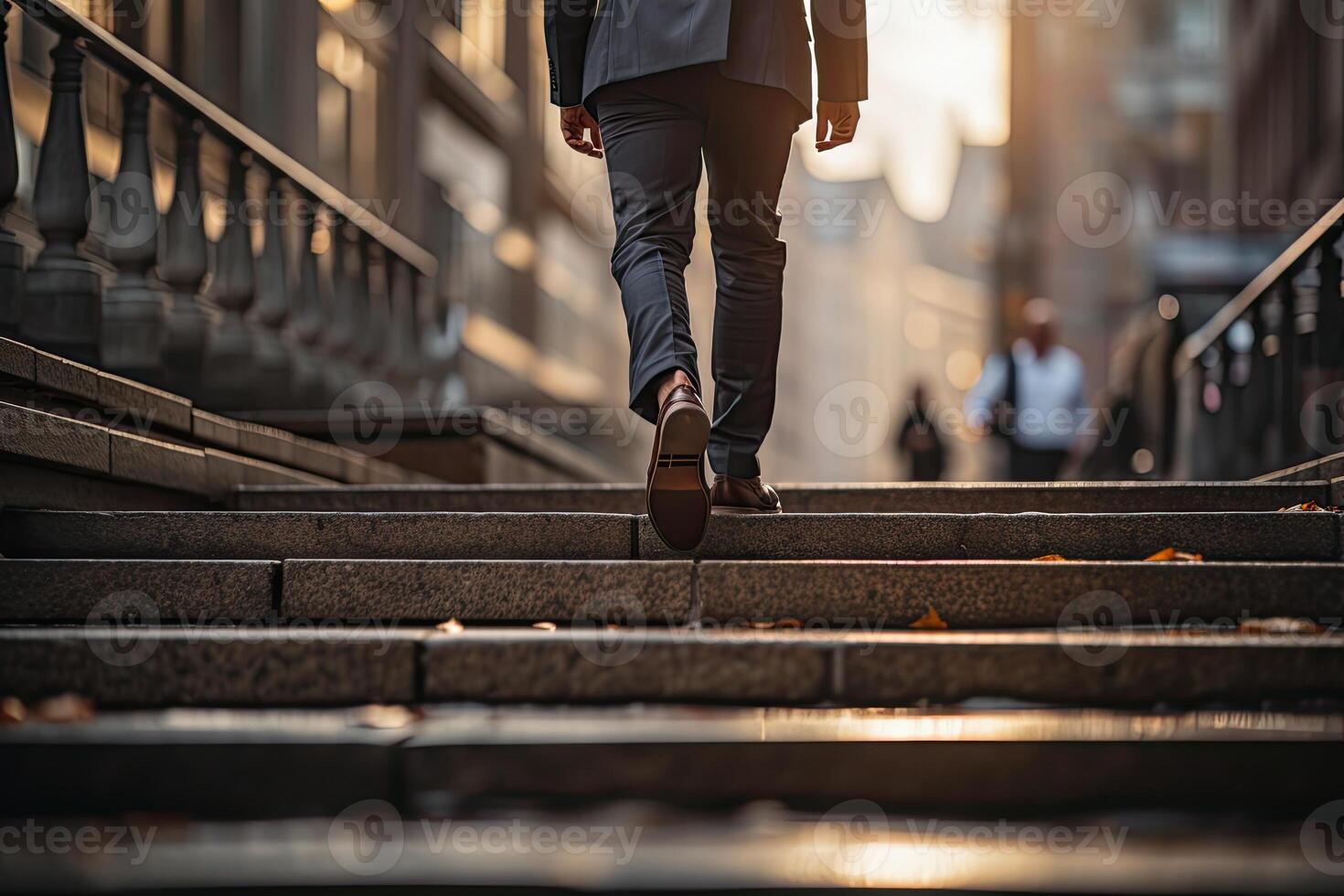 Close up young businessman feet sprinting up stairs office middle image. photo
