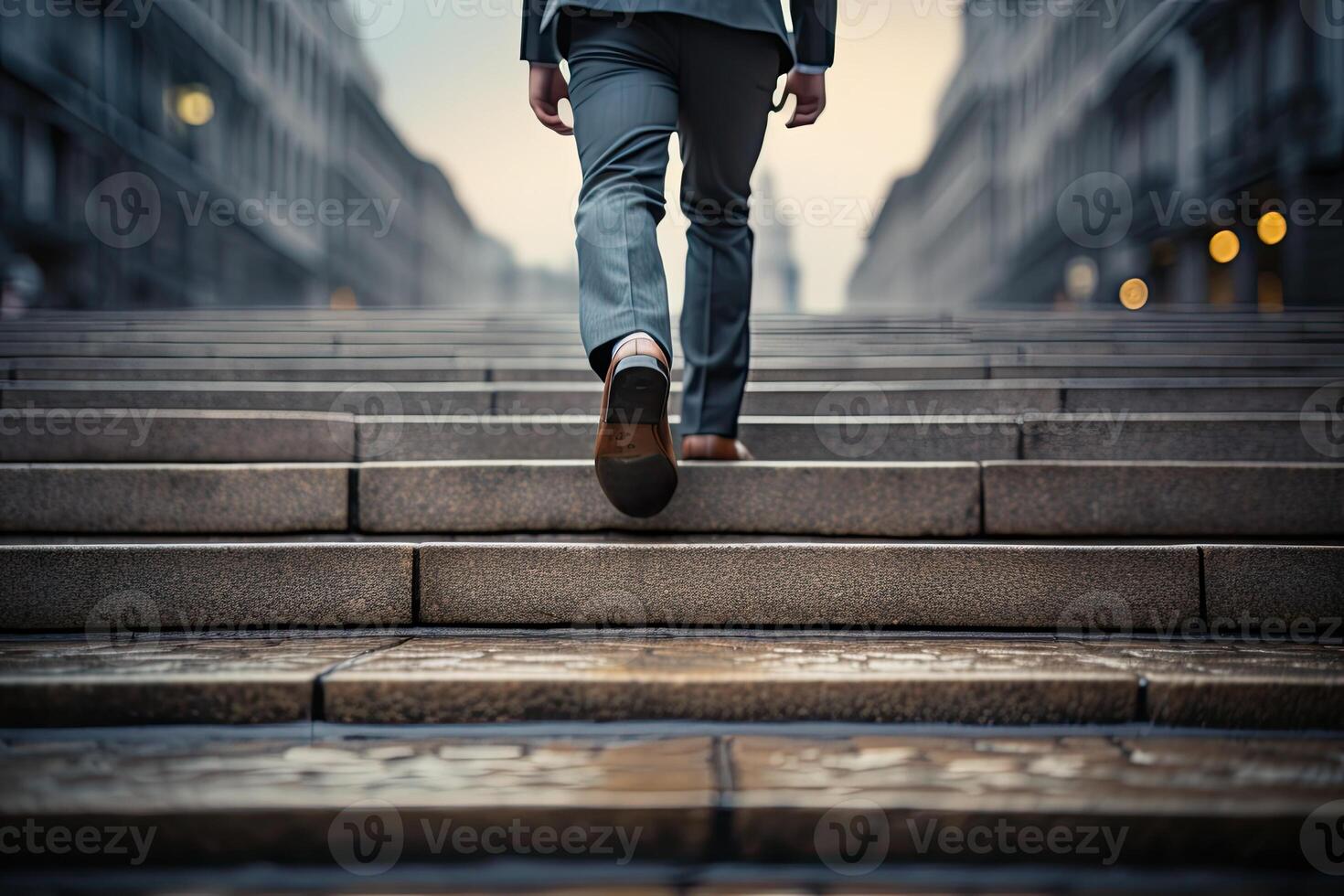 Close up young businessman feet sprinting up stairs office middle image. photo