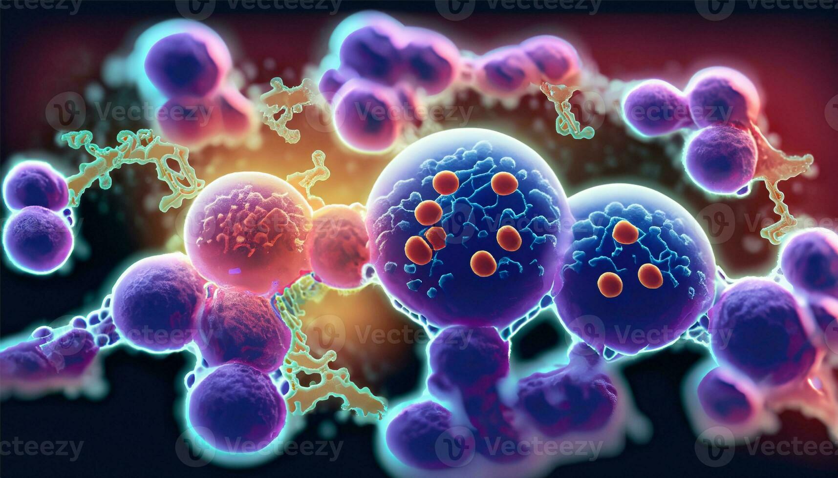 Magnified molecular structure Ai Generate of bacteria causing disease on glowing background photo