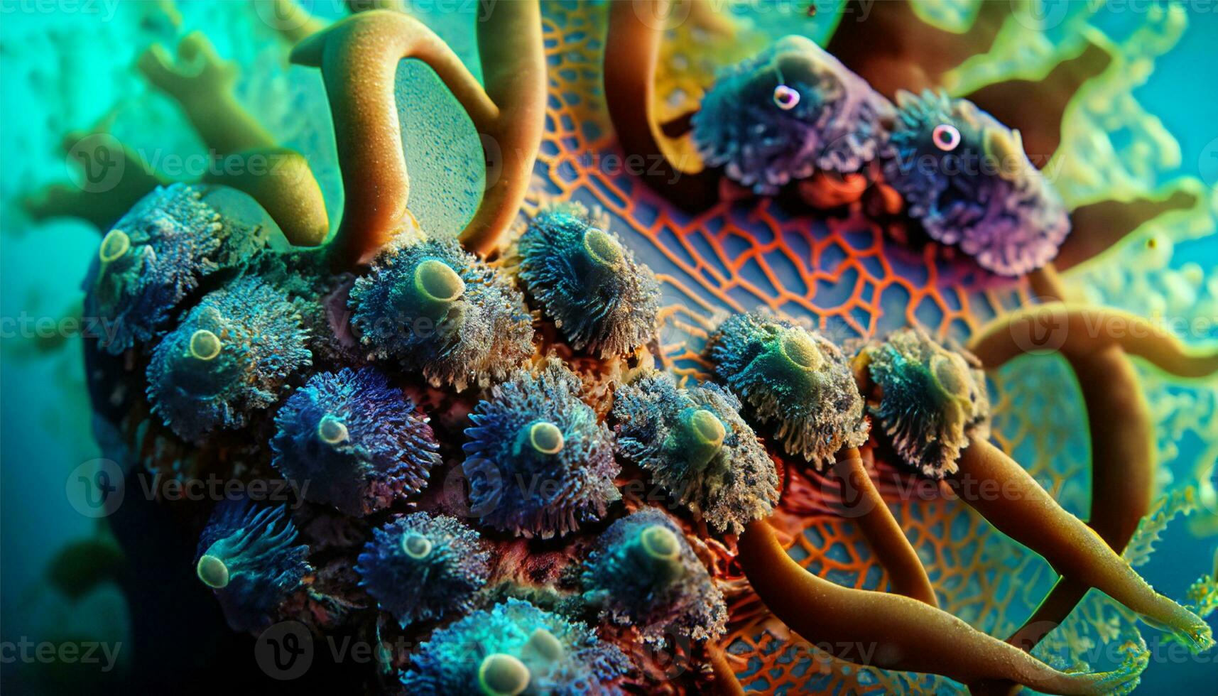 Underwater macro reveals multi colored sea life patterns Ai Generate photo