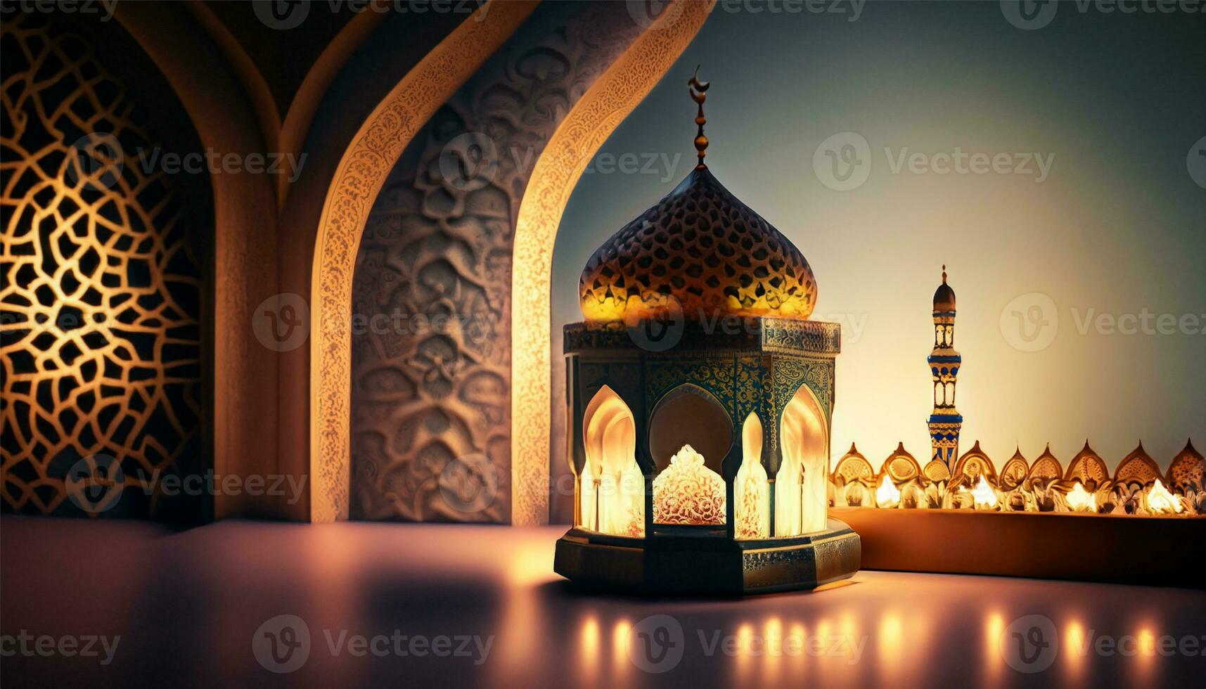 Lanterns with a dramatic black background and blur Ai Generate photo