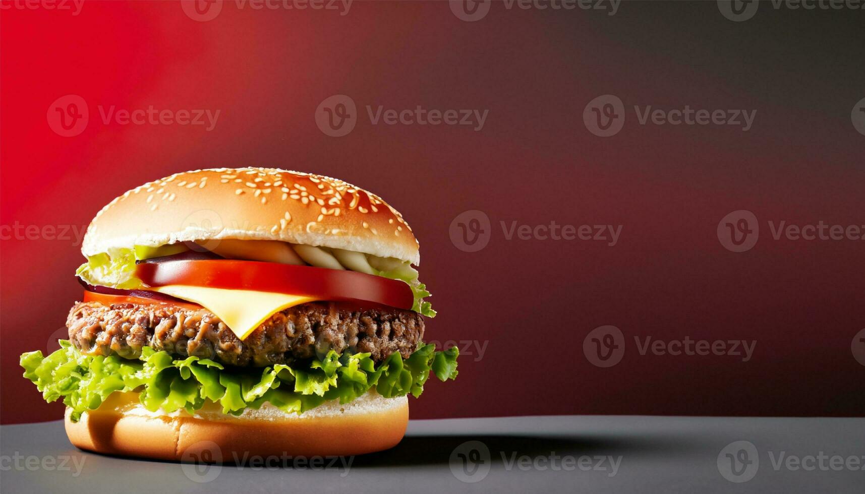Burger with red background delicious Ai Generate photo
