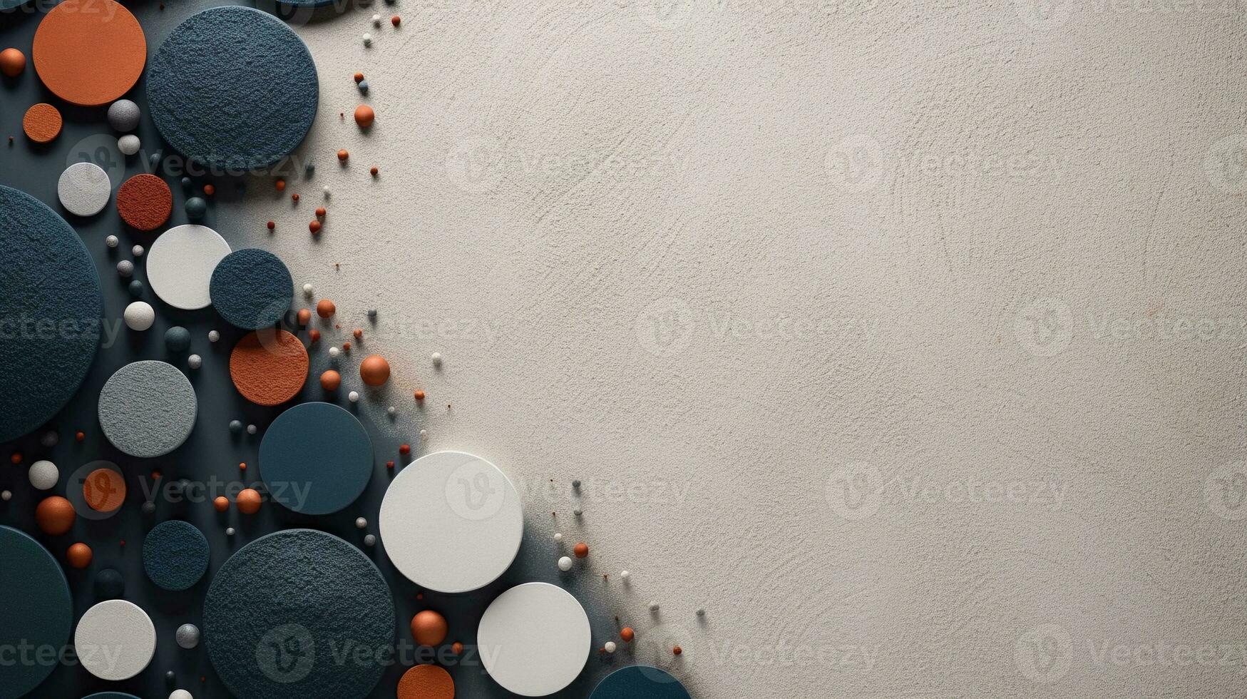 space for text on textured background surrounded by decorative pebbles from top view, background image, AI generated photo