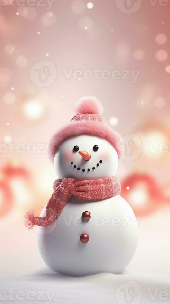 Pastel background surrounded by christmas snowman, background image, vertical format, generative AI photo