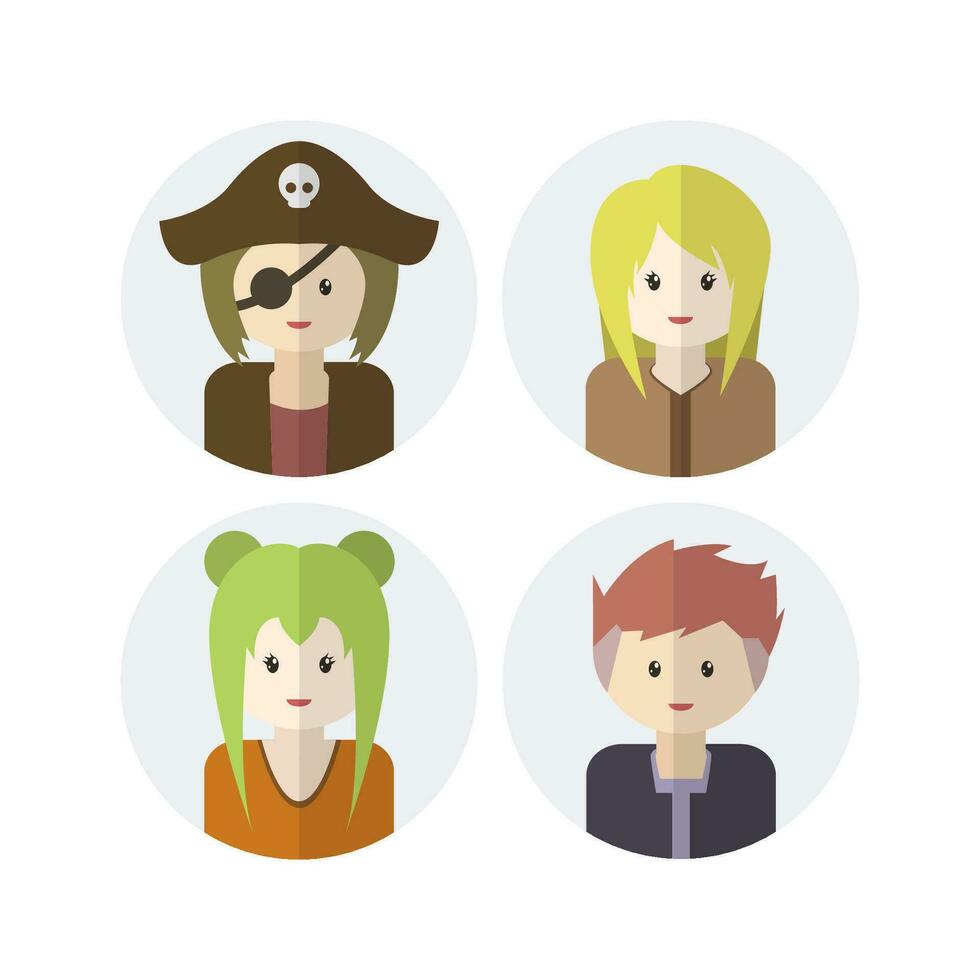 Collection of Cute Avatar Designs with Flat Design Style vector