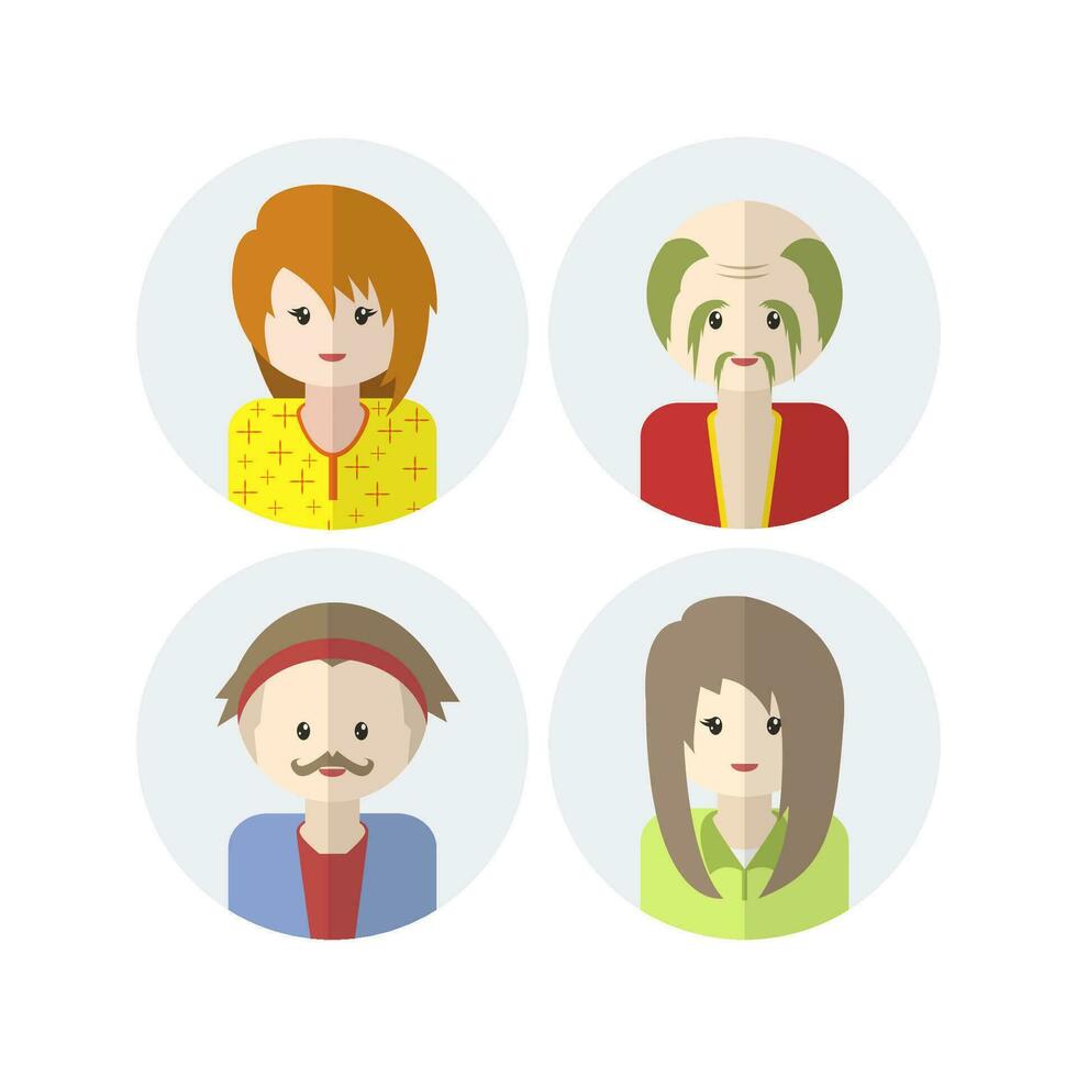 Collection of Cute Avatar Designs with Flat Design Style vector