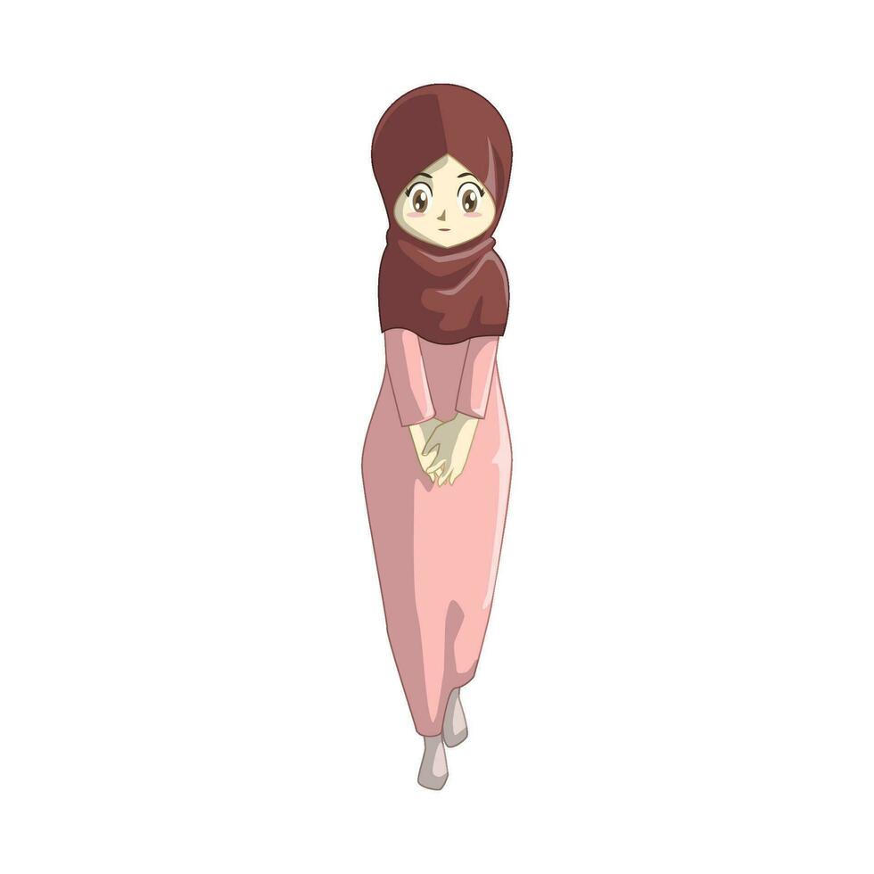 un mujer vistiendo musulmán ropa en anime estilo vector