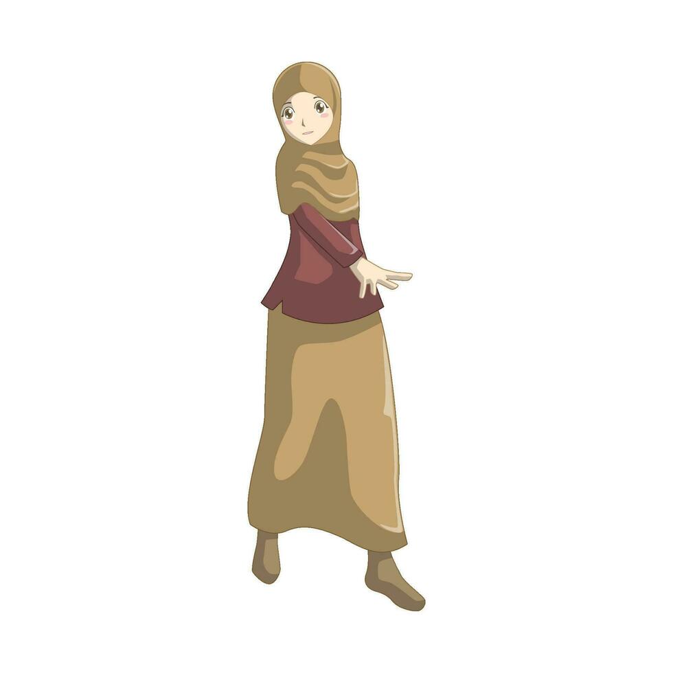 A Woman Wearing Muslim Clothes in Anime Style vector