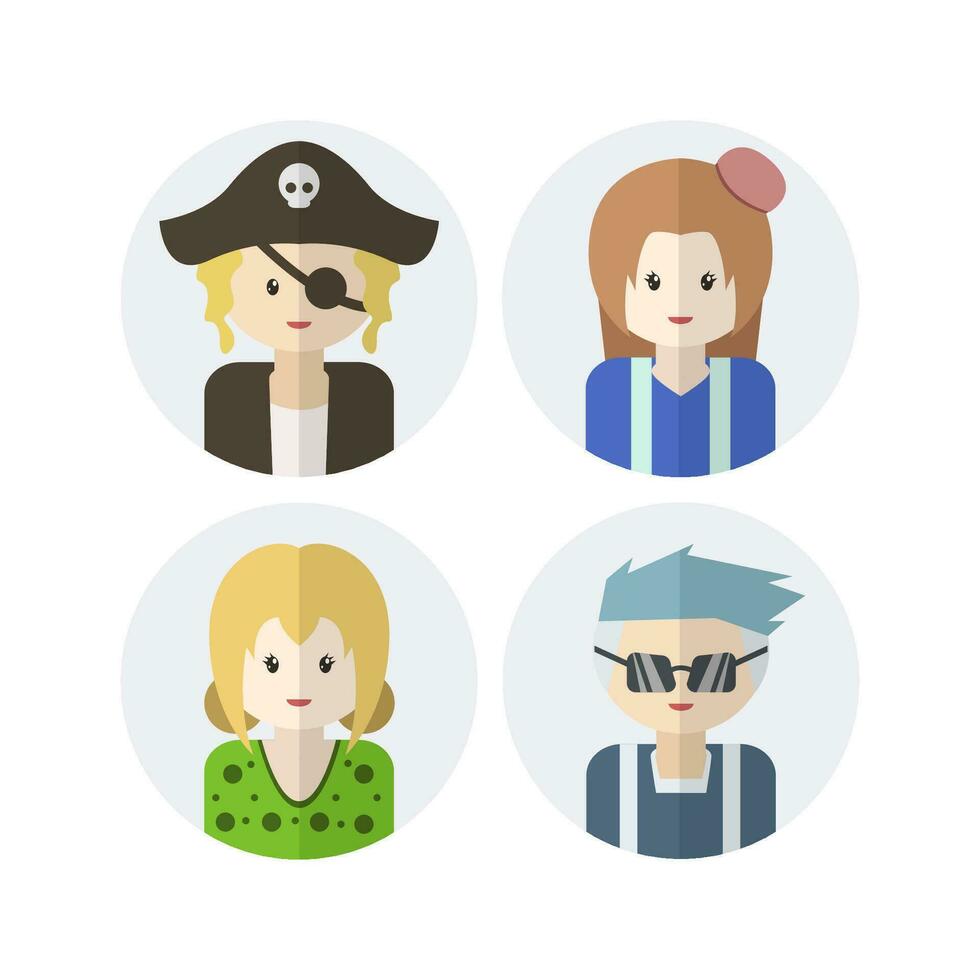 Collection of Cute Avatar Designs with Flat Design Style vector