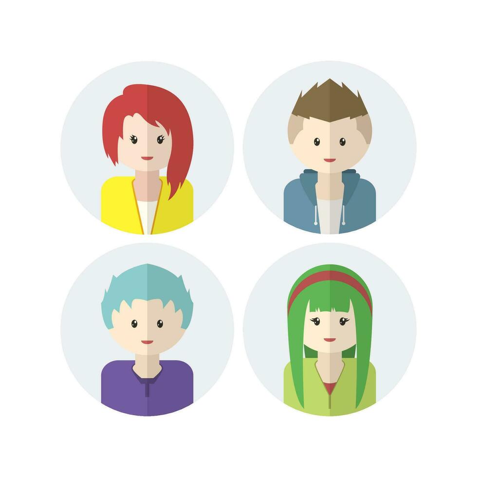 Collection of Cute Avatar Designs with Flat Design Style vector