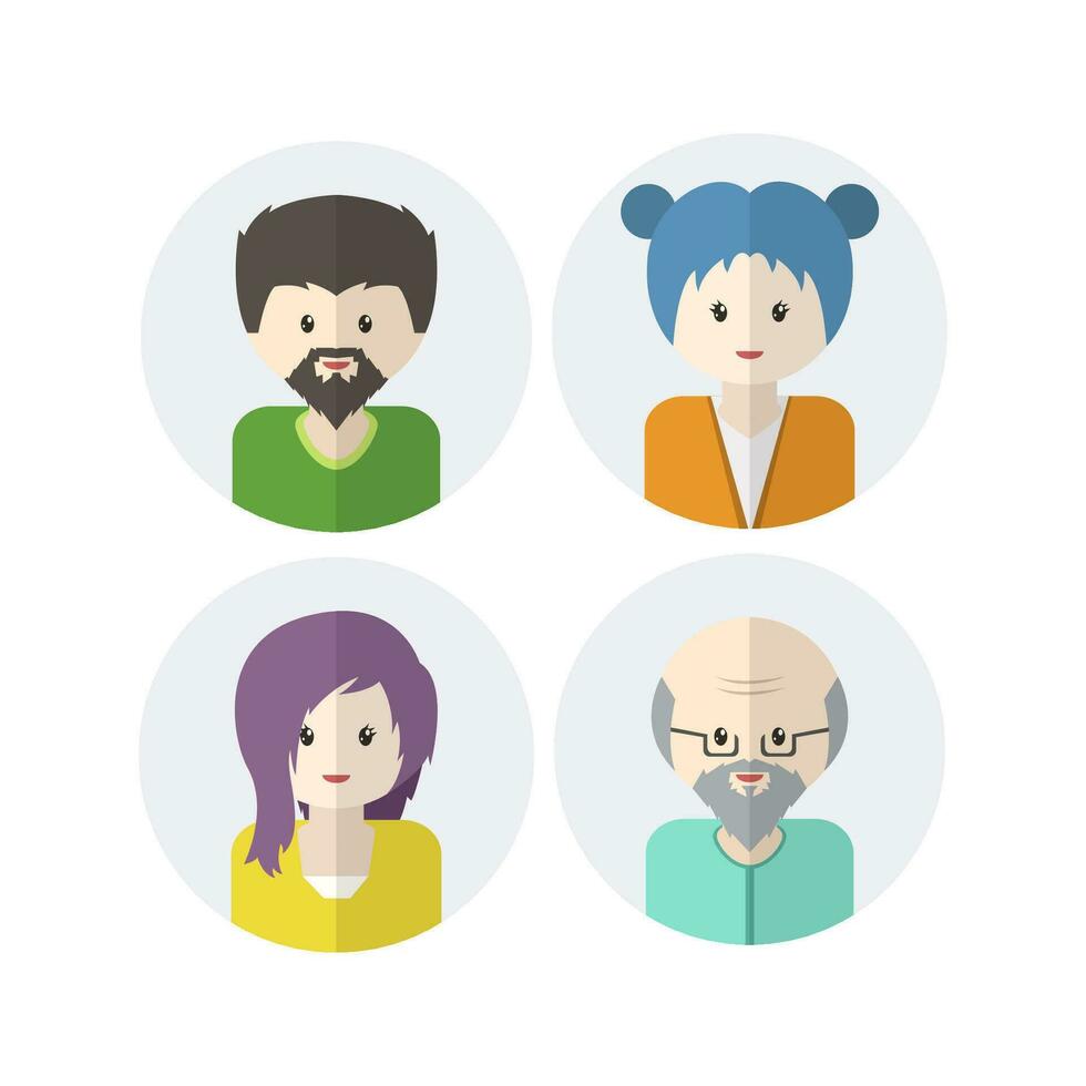 Collection of Cute Avatar Designs with Flat Design Style vector
