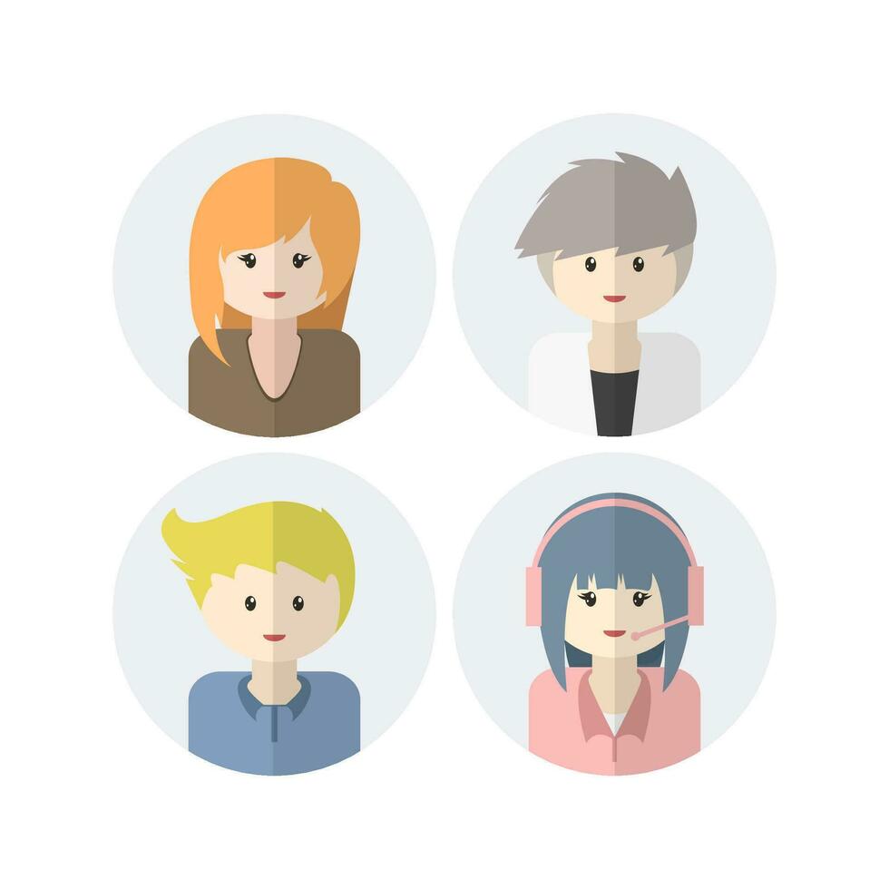Collection of Cute Avatar Designs with Flat Design Style vector