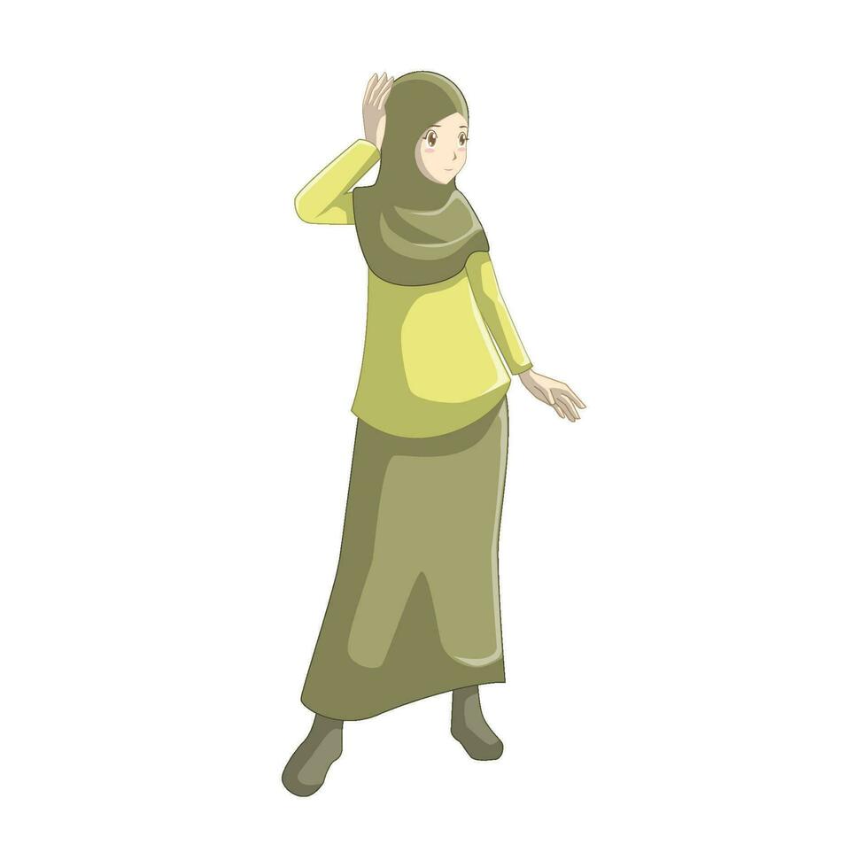 A Woman Wearing Muslim Clothes in Anime Style vector