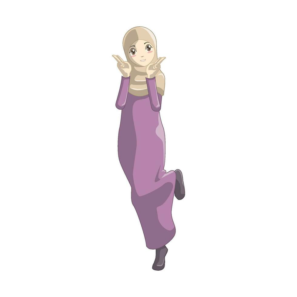 A Woman Wearing Muslim Clothes in Anime Style vector