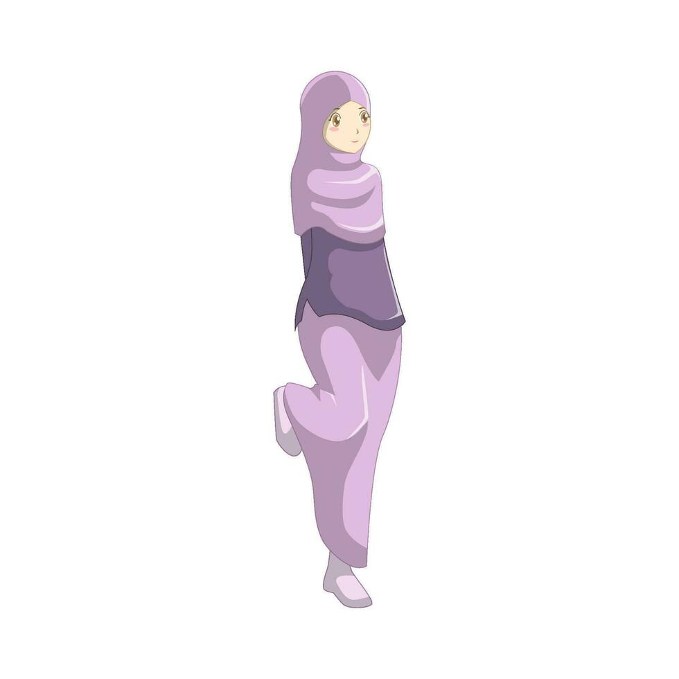 A Woman Wearing Muslim Clothes in Anime Style vector