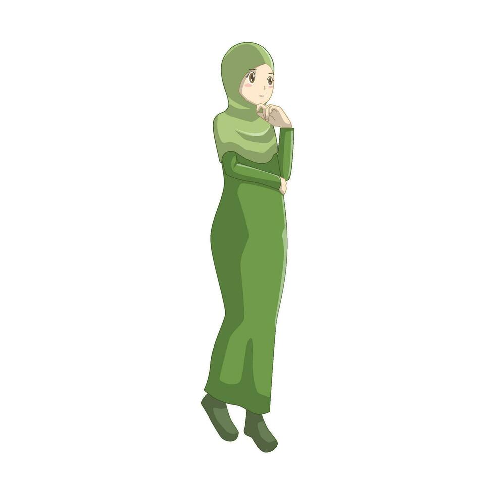 A Woman Wearing Muslim Clothes in Anime Style vector