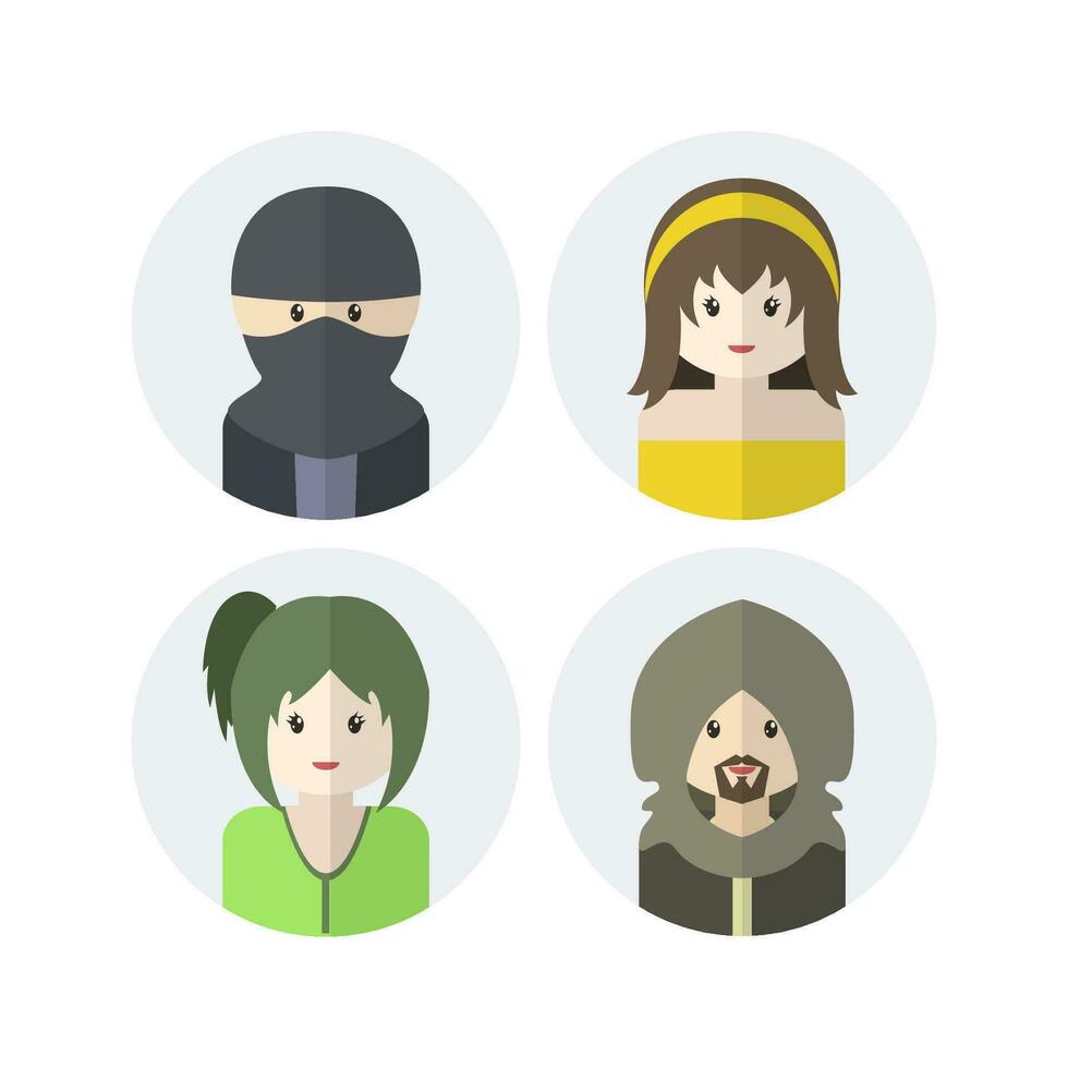 Collection of Cute Avatar Designs with Flat Design Style vector