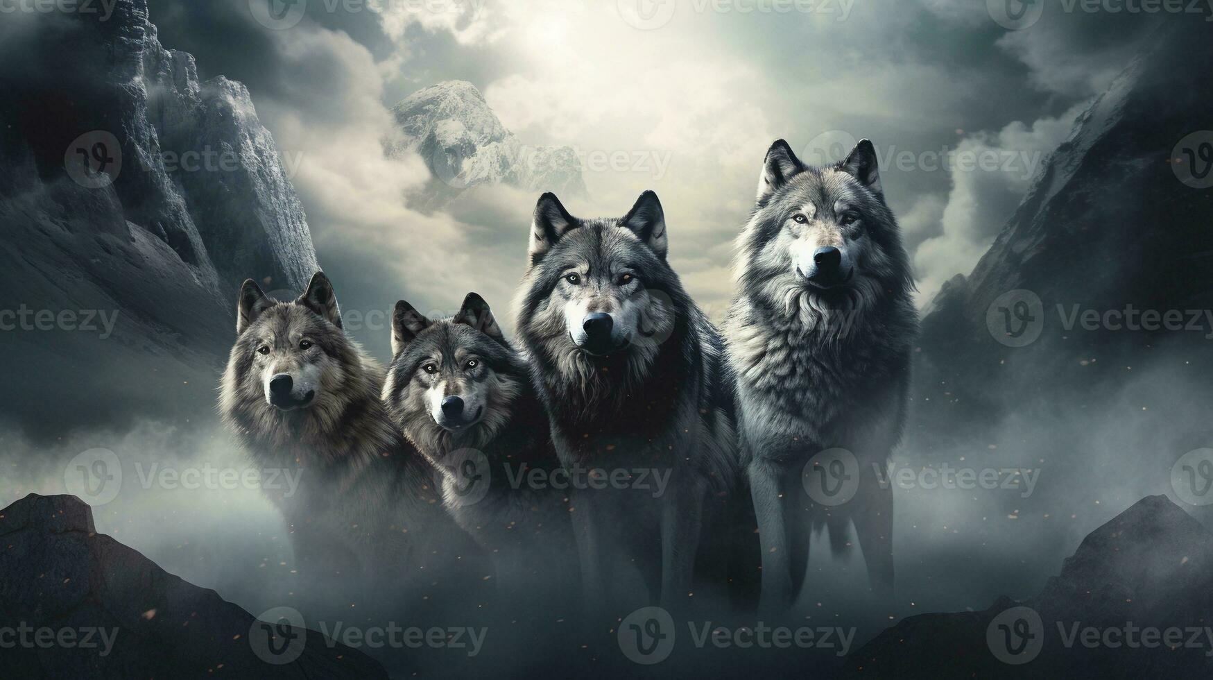 space for text on textured background surrounded by wolves, background image, AI generated photo