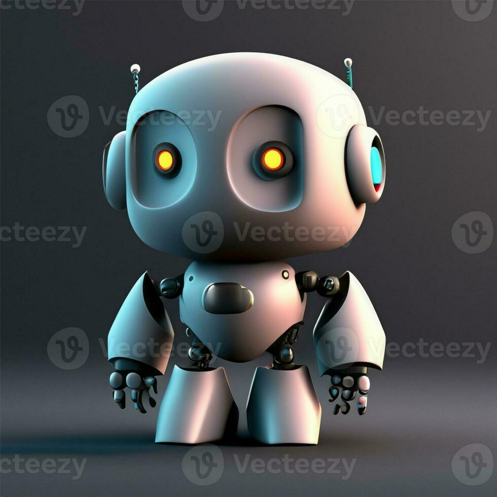 cute Ai 3D robot with a plain black background Ai Generate photo