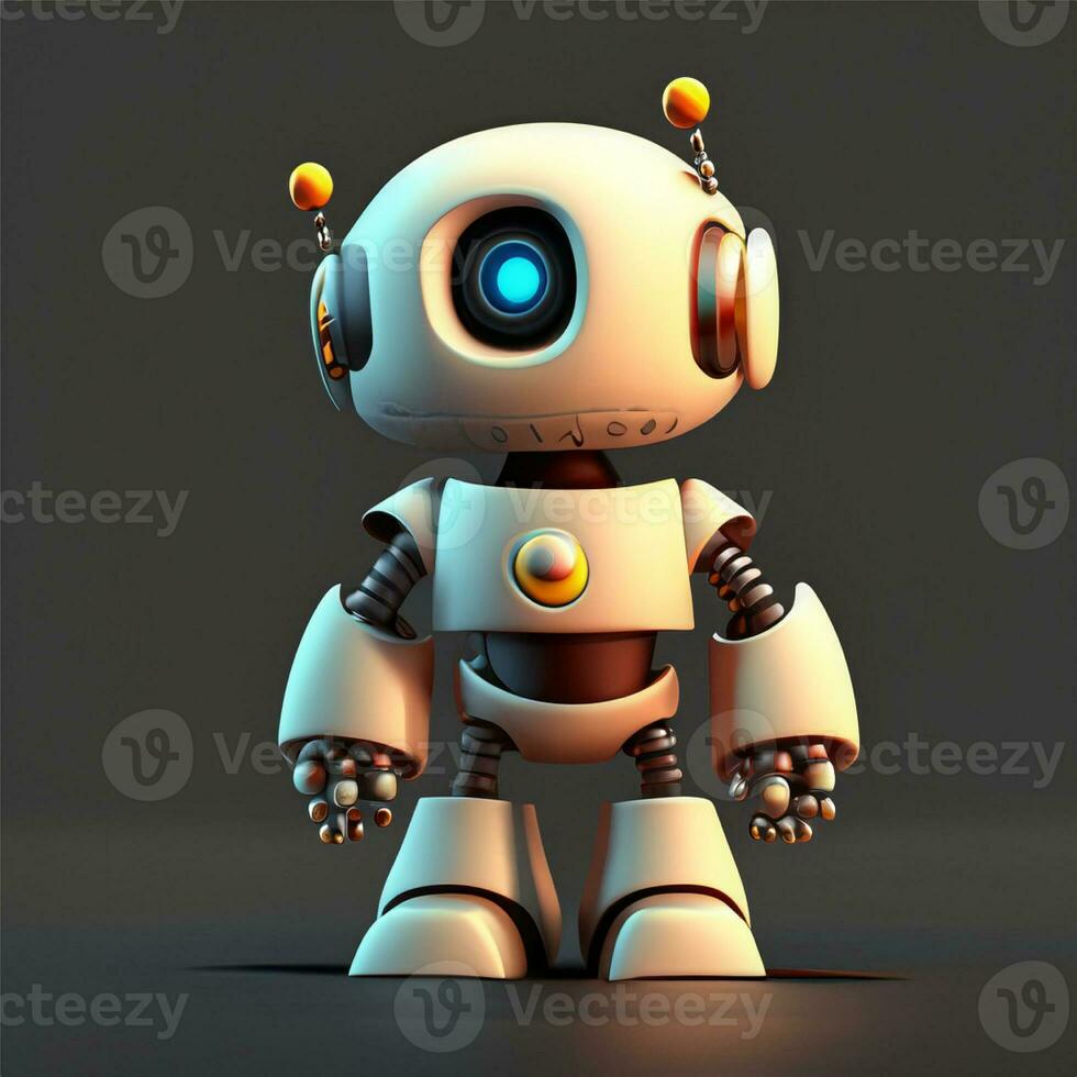 cute Ai 3D robot with a plain black background Ai Generate photo