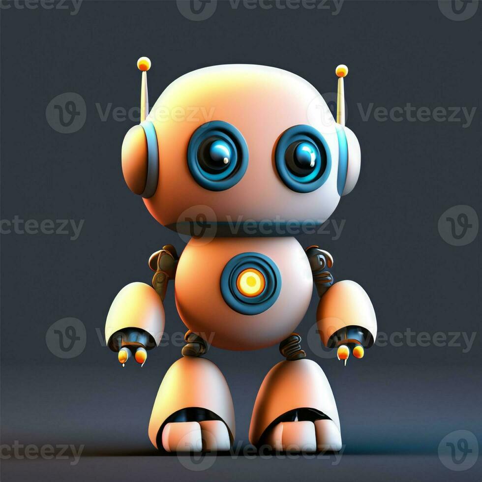 cute Ai 3D robot with a plain black background Ai Generate photo