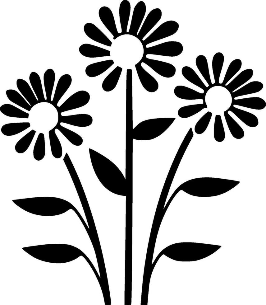 Flowers - Black and White Isolated Icon - Vector illustration