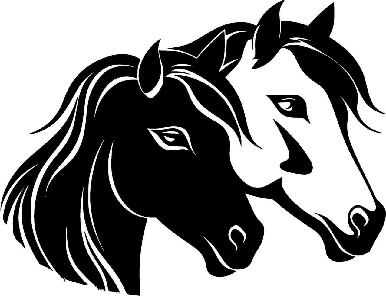 caballos - negro y blanco aislado icono - vector ilustración