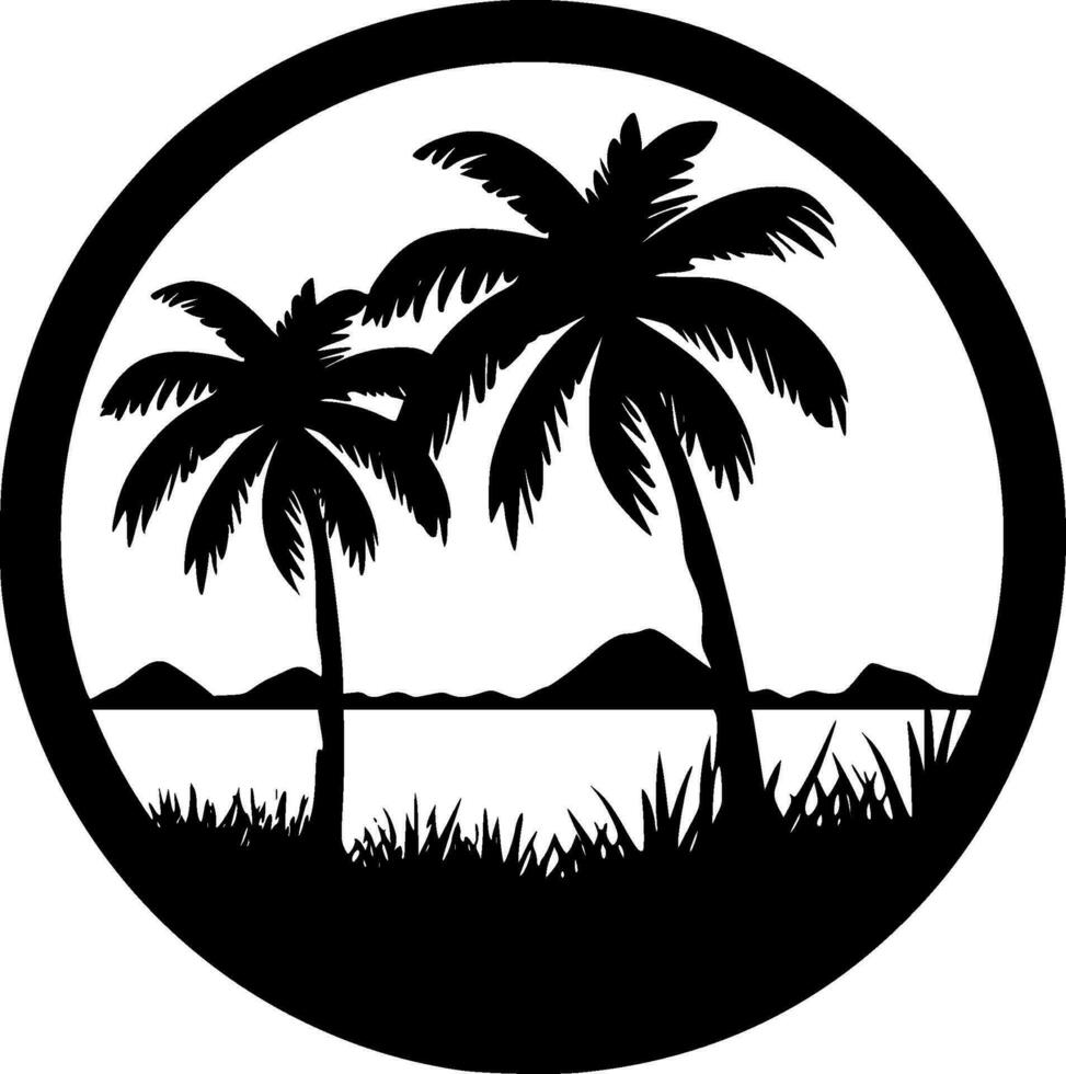Beach, Black and White Vector illustration