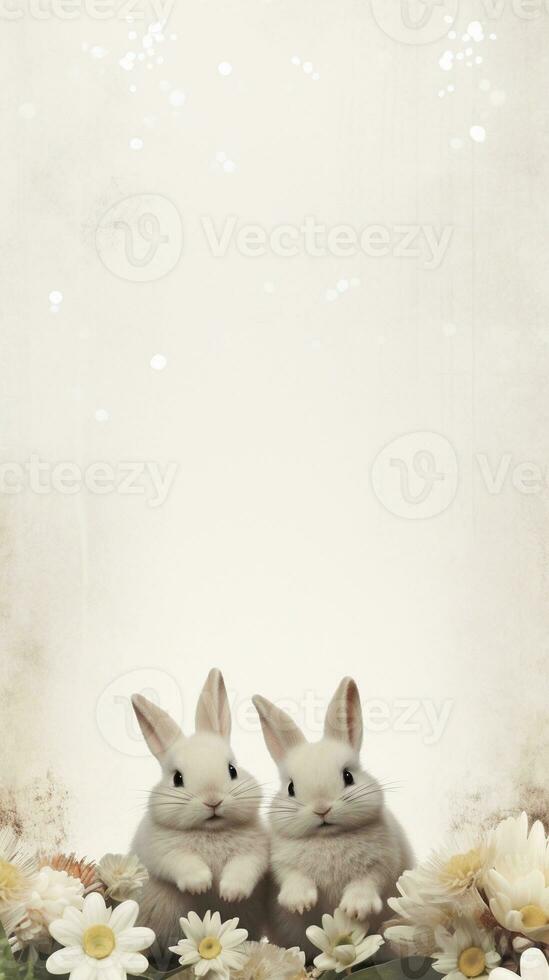 Textured background surrounded by baby bunnies, background image, vertical format, generative AI photo