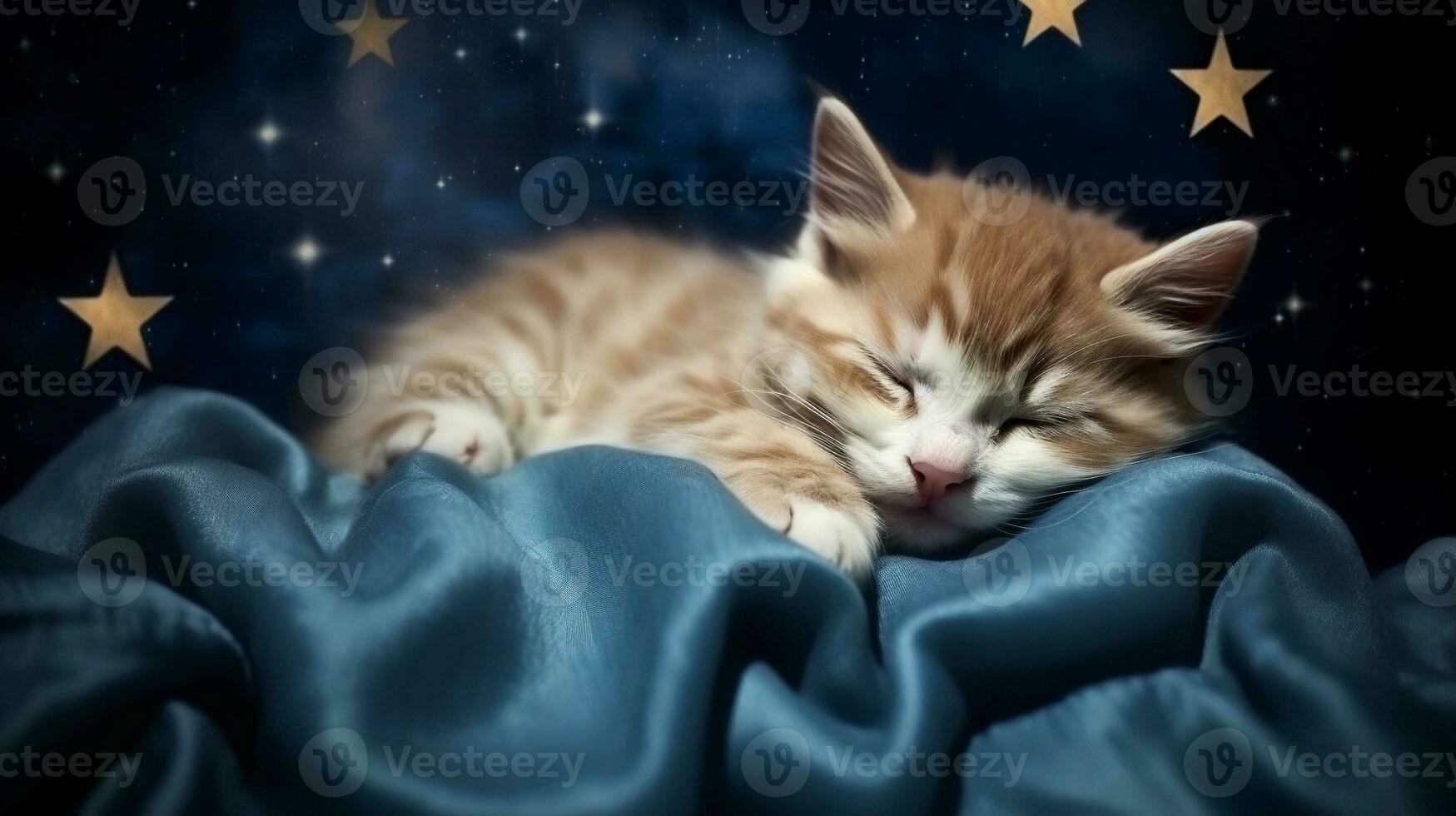 space for text on textured background with sleeping kitten on the side, background image, AI generated photo