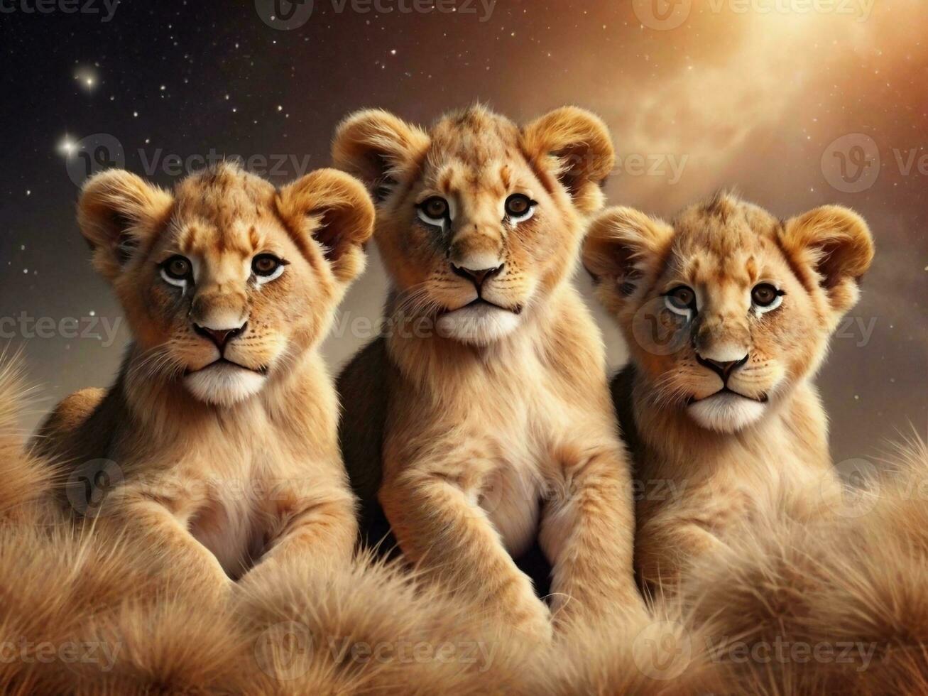 Textured background surrounded by cute lion cubs, background image, generative AI photo