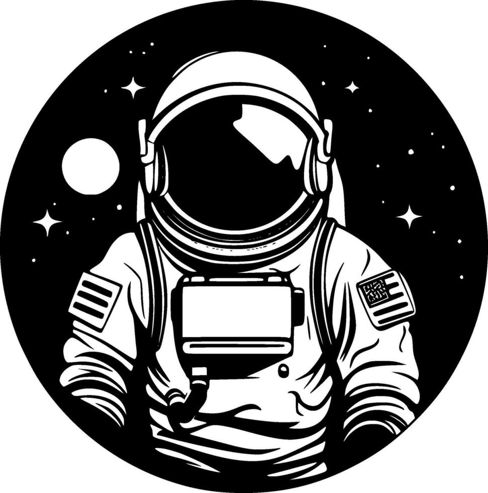 astronauta - negro y blanco aislado icono - vector ilustración