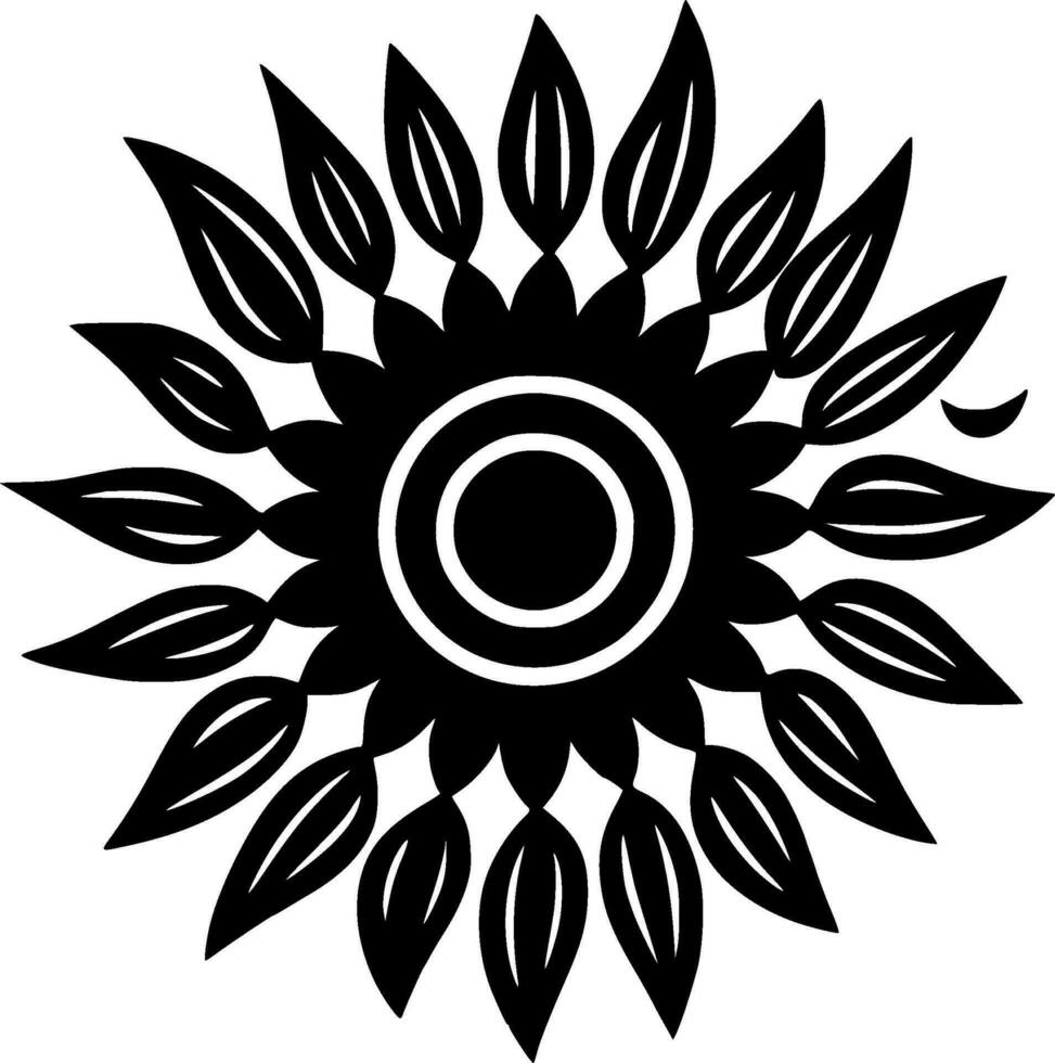 Sunflower, Black and White Vector illustration