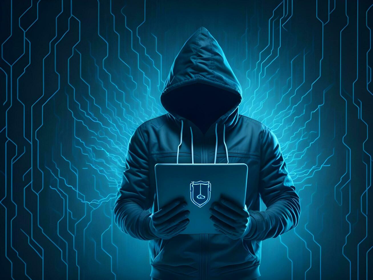 Internet security protection from hacker attacking Cyber attack ai generate photo