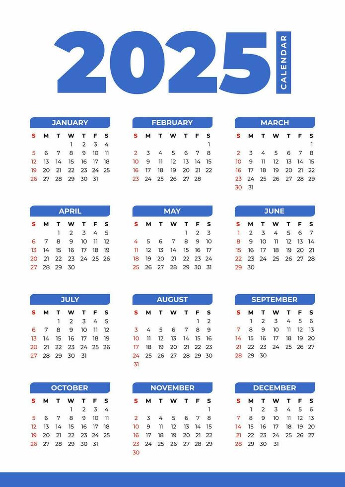 2025 básico calendario en blanco antecedentes 33244528 Vector en Vecteezy