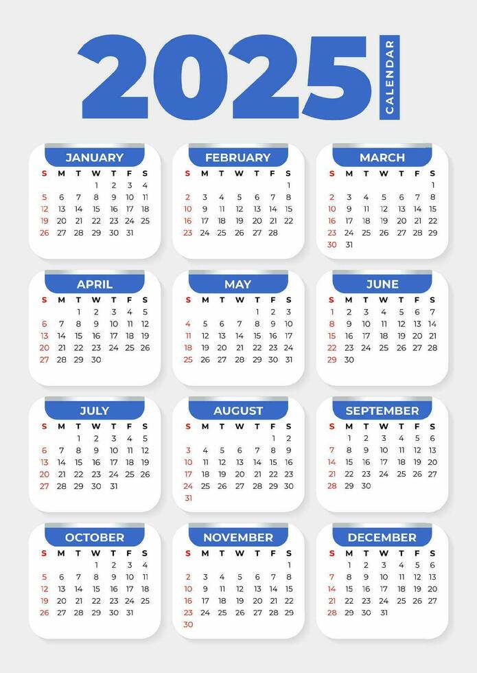 2025 Basic Calendar in White Background vector