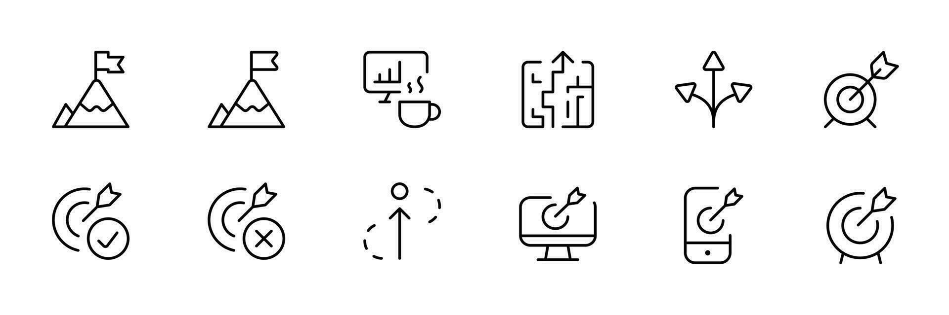 Business Strategy Related Vector Line Icons. Contains such Icons as Target Audience, Research, Plan, Scheme and more. Editable Stroke. Suitable for website design, app, template, ui.