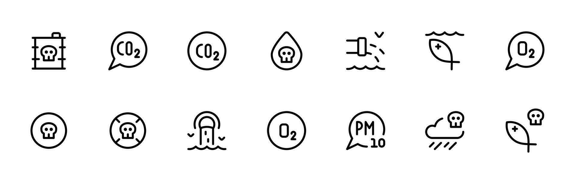 pollution related icons, such as, smoke, dust, gas, industry waste icon. flat vector and illustration, graphic, editable stroke. Suitable for website design, logo, app, template, and ui ux.