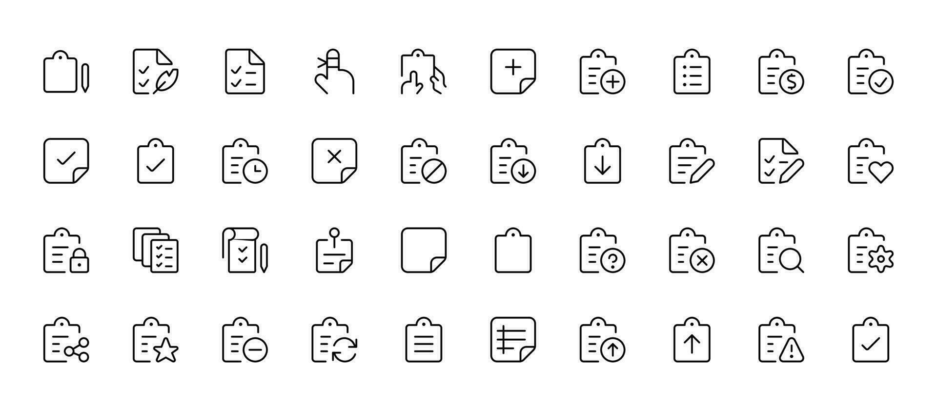 Checklist icons, Task Checklist, clipboard icon compliance tick check sign on it. Clip board outline vector with paper test document or todo plan, tasks. Checkbox form, survey checklist for web, UI,UX