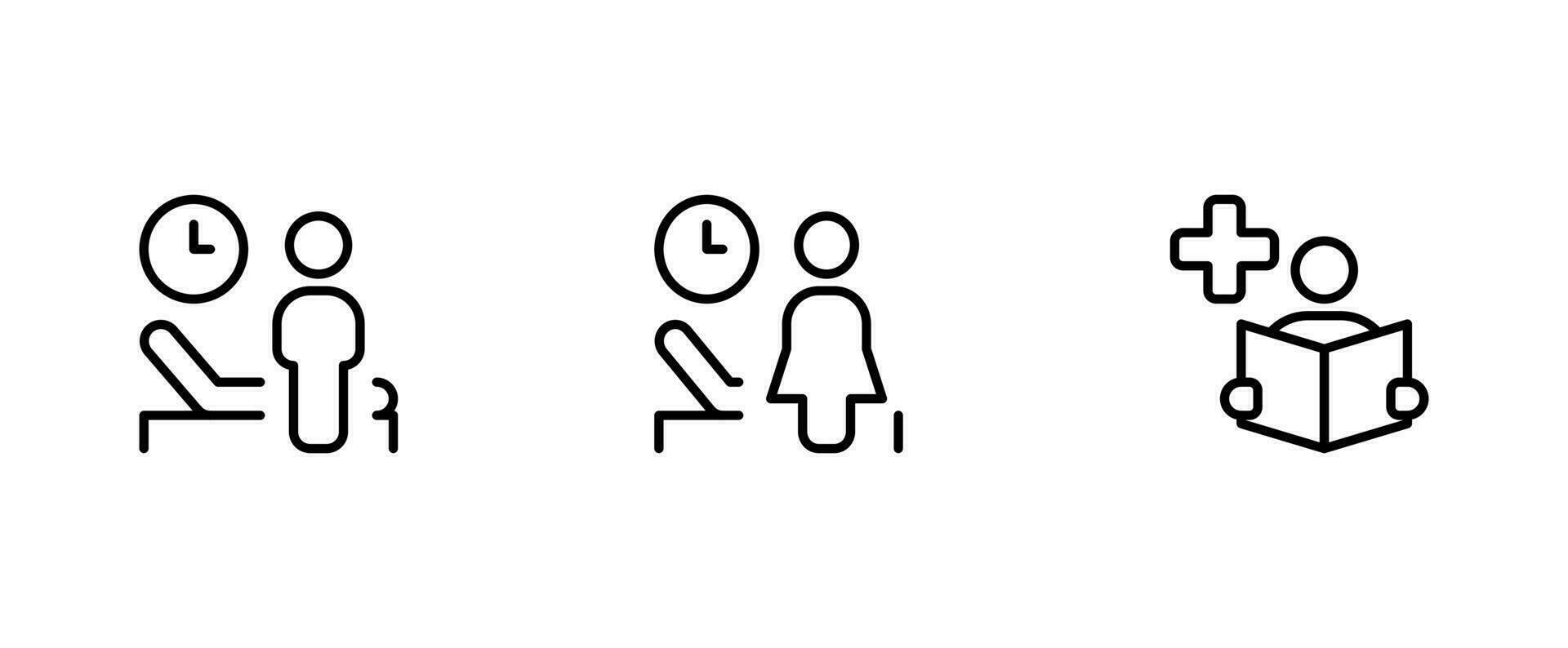 medical waiting room icons, vector set design with Editable Stroke. Line, Solid, Flat Line, thin style and Suitable for Web Page, Mobile App, UI, UX design.