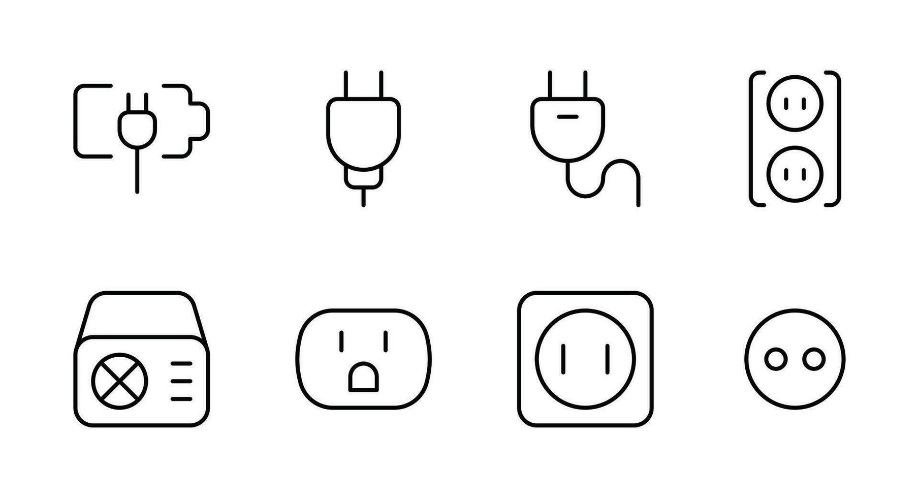 poder enchufe. electricidad, alambres, cables, Actual y eléctrico Voltaje. seguridad. píxel Perfecto vector Delgado línea iconos sencillo mínimo pictograma