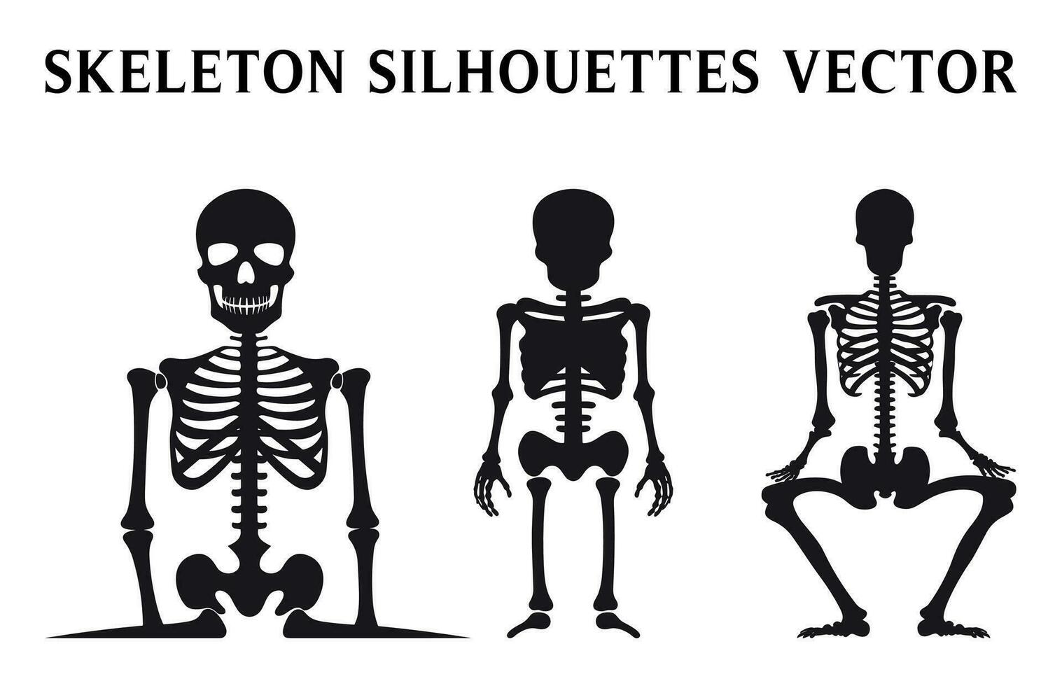 Free Skeletons Vector for Halloween, Skeleton Silhouettes isolated on a White