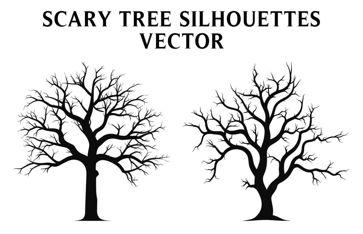Scary Dead Tree black Silhouettes illustration Set, Halloween tree vector Bundle