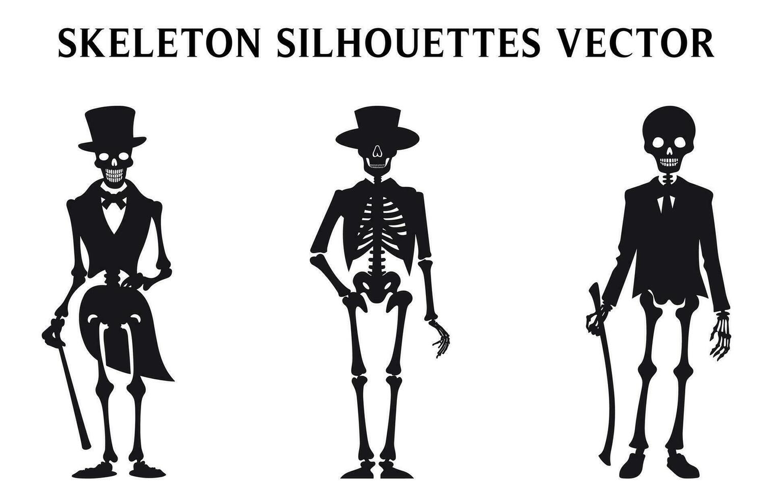 Free Skeletons Vector for Halloween, Skeleton Silhouettes isolated on a White