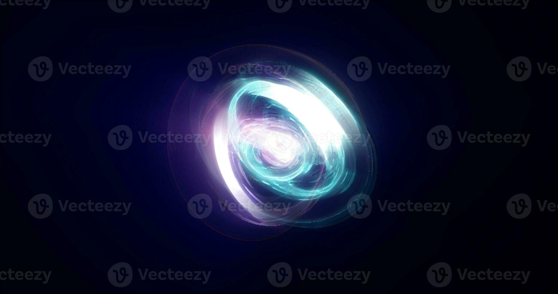 Abstract blue rings spheres from energy magic waves of smoke circles and glowing lines on a black background photo