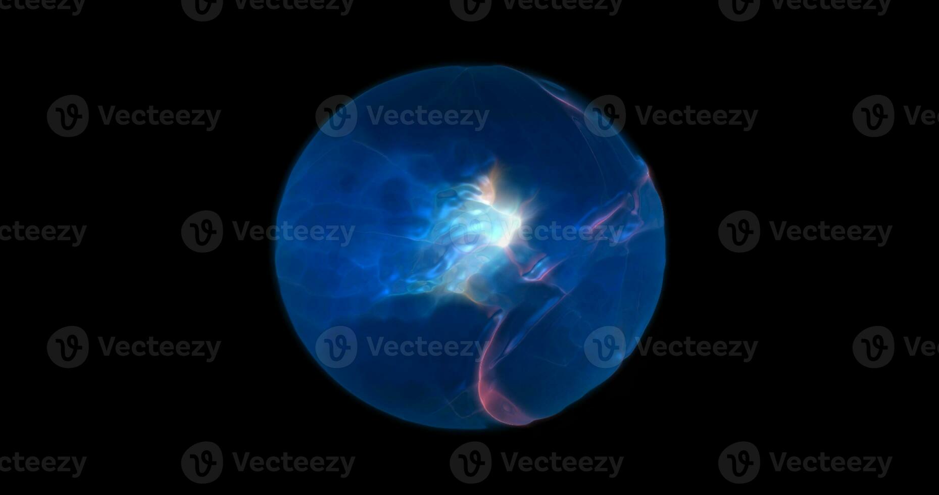 Energy abstract blue sphere of glowing liquid plasma, electric magic round energy ball background photo